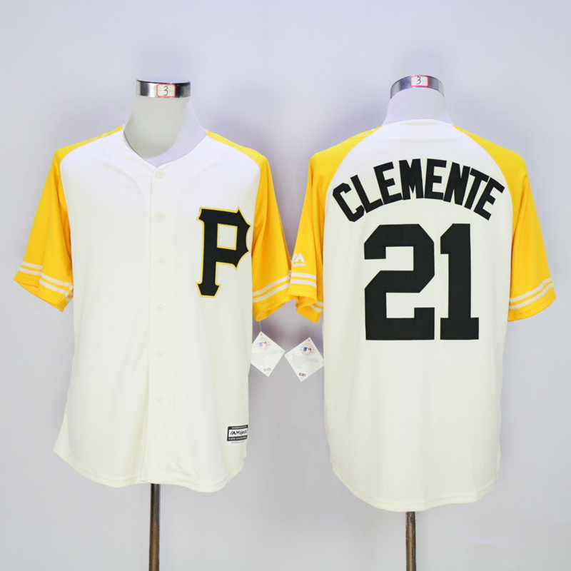 Men Pittsburgh Pirates 21 Clemente Cream White MLB Jerseys